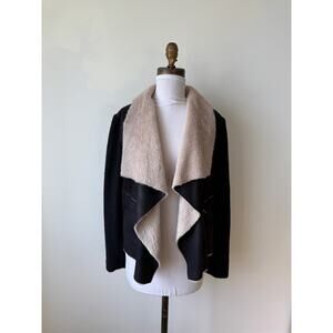 Free People Fate Faux Fur Handkerchief Collar Black Beige Women's Jacket Small